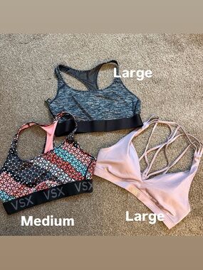 Bundle of 3 Victoria secret sport bras, 2 large 1 medium